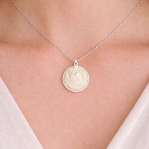 Vintage Carved Rose Pendant Floral Medallion Cream Tone No Chain